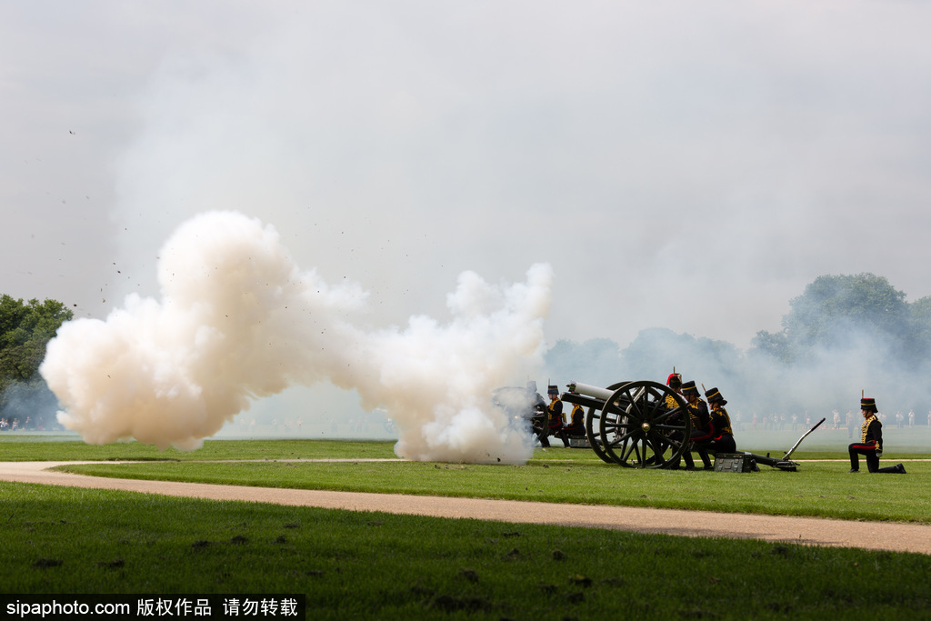 英國皇家騎兵鳴禮炮紀(jì)念女王伊麗莎白二世加冕64周年