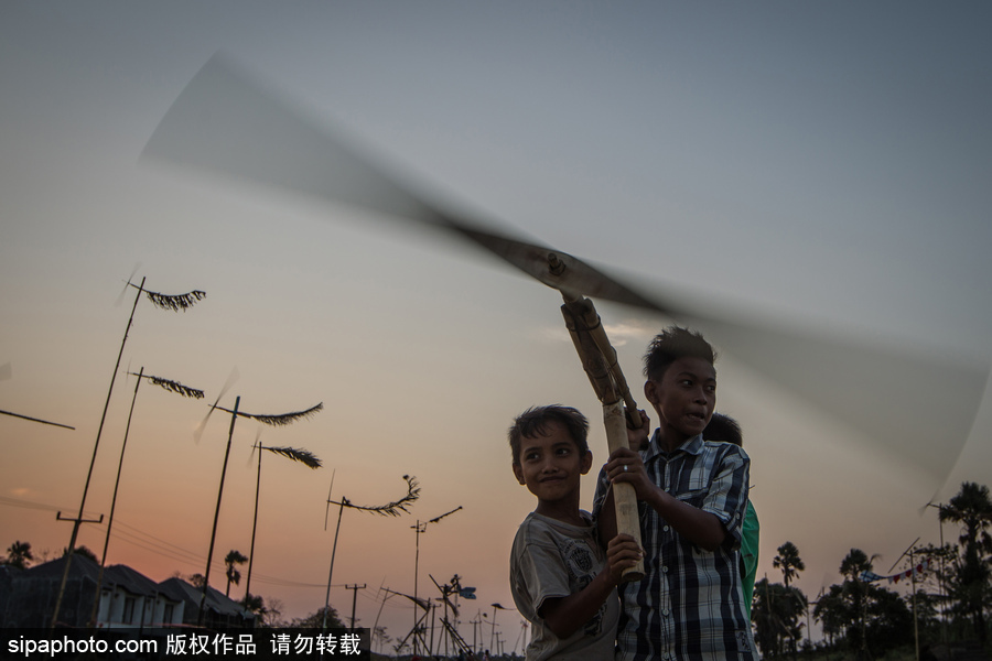 印尼迎來傳統(tǒng)風(fēng)車節(jié) 風(fēng)帆舞動夕陽剪影下美如畫