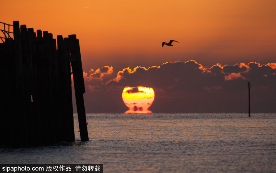 英國漢普郡海邊日出 日光柔和靜謐十足