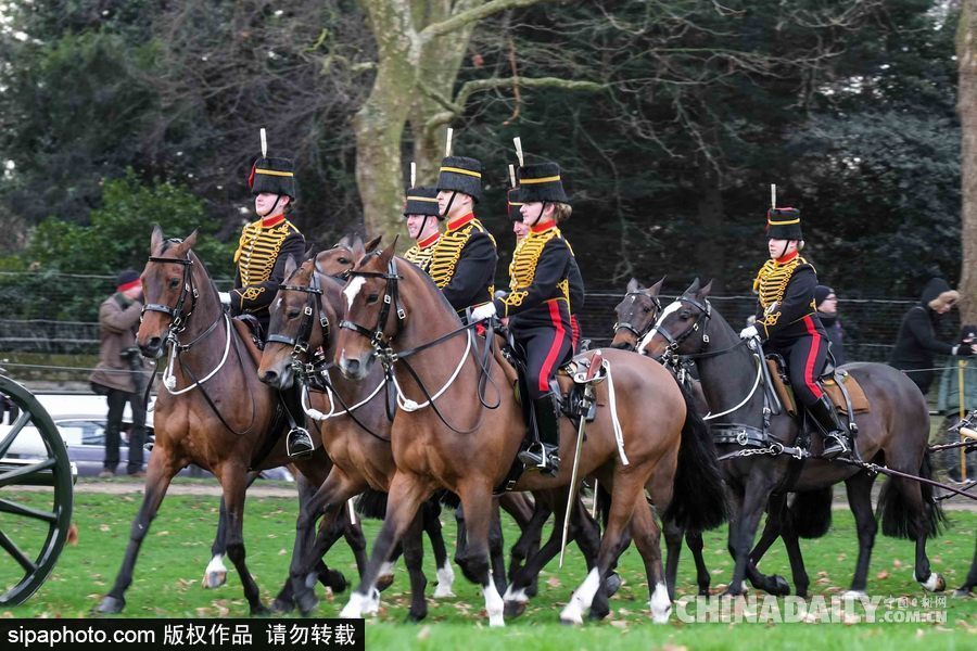 英女王登基66周年紀念 皇家騎兵炮兵團發(fā)射41響禮炮慶祝