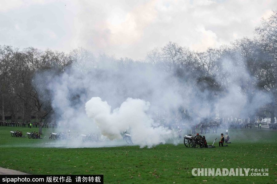 英女王登基66周年紀念 皇家騎兵炮兵團發(fā)射41響禮炮慶祝