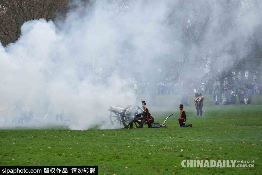 英女王登基66周年紀念 皇家騎兵炮兵團發(fā)射41響禮炮慶祝