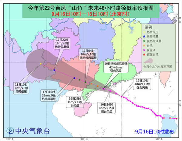 臺(tái)風(fēng)紅色預(yù)警：“山竹”傍晚前后在廣東臺(tái)山到陽江一帶沿海登陸